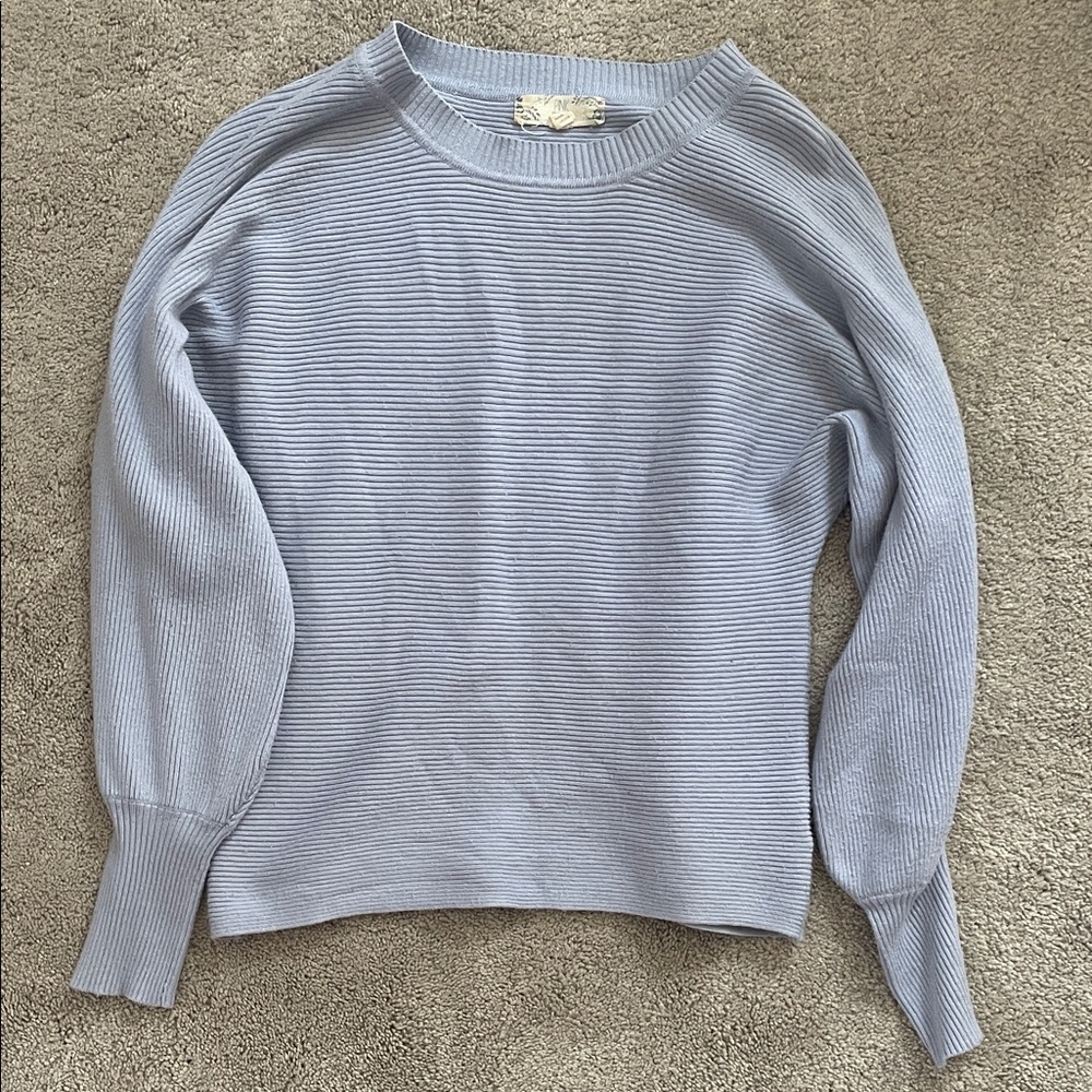Pink Rose Soft Blue Crew Neck Sweater